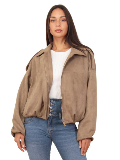 Veste oversize taupe en suédine effet bomber