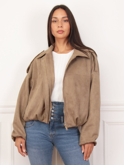Veste oversize taupe en suédine effet bomber