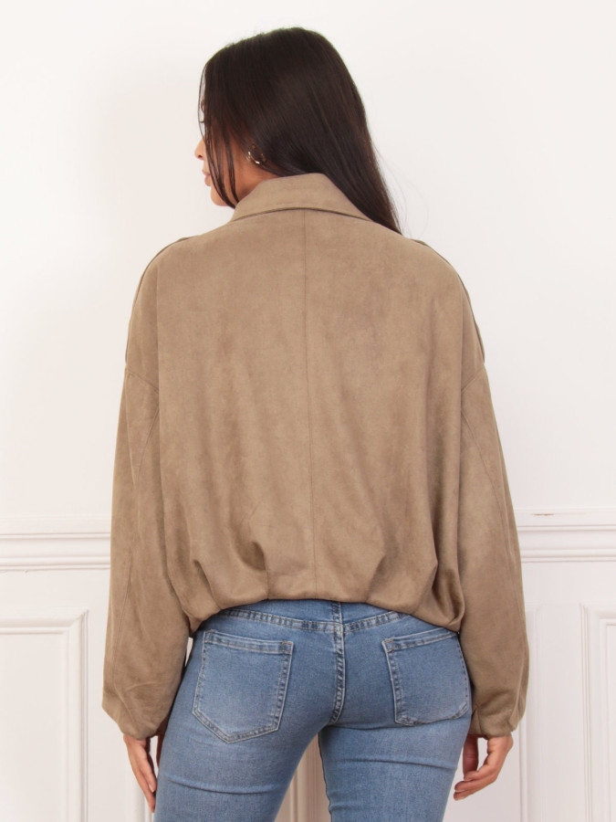 Veste oversize taupe en suédine effet bomber