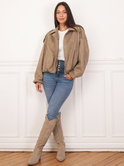 Veste oversize taupe en suédine effet bomber