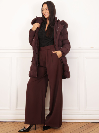 Doudoune à capuche fausse fourrure ceinturée