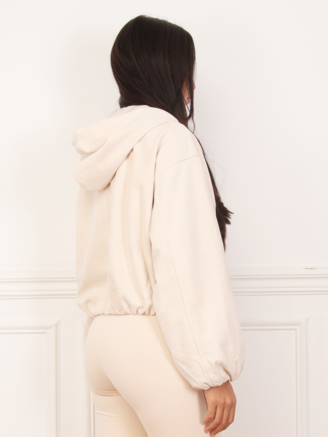 Bomber zippée en suédine beige et à capuche
