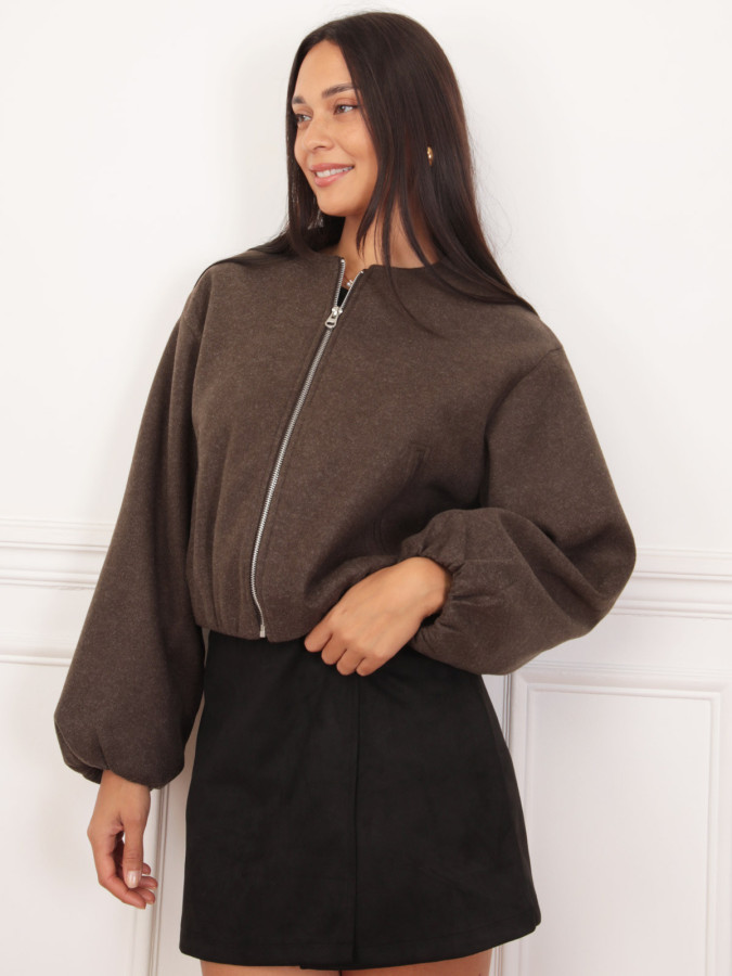 Veste bomber marron à fermeture zippée