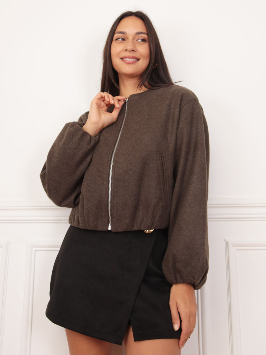 Veste bomber marron à fermeture zippée