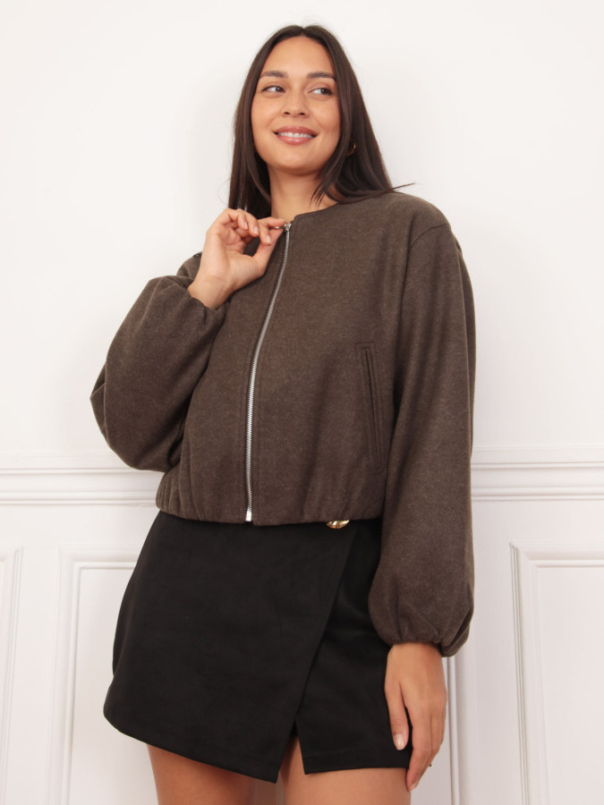 Veste bomber marron à fermeture zippée