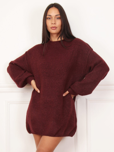 Robe pull bordeaux ample à coutures apparentes