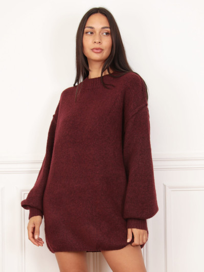 Robe pull bordeaux ample à coutures apparentes