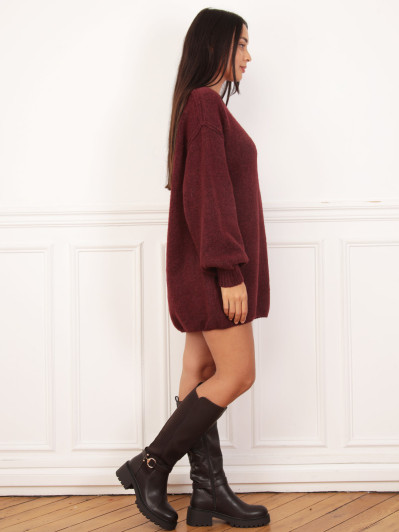 Robe pull bordeaux ample à coutures apparentes