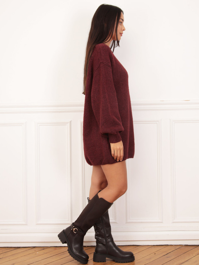 Robe pull bordeaux ample à coutures apparentes