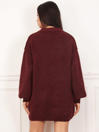 Robe pull bordeaux ample à coutures apparentes