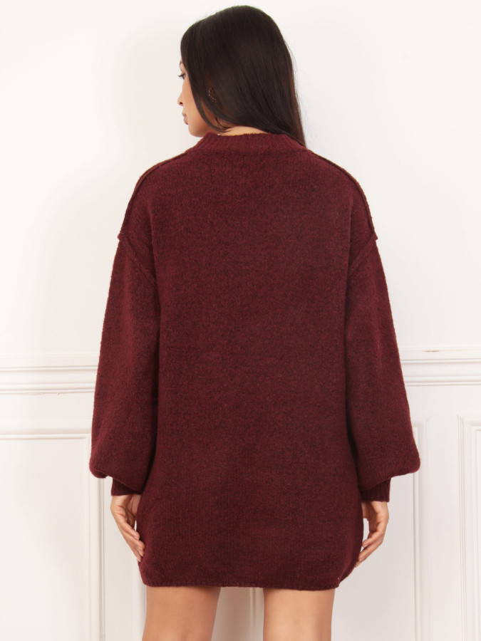 Robe pull bordeaux ample à coutures apparentes