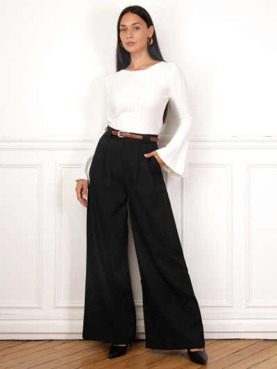 Pantalon de costume large à pinces noir