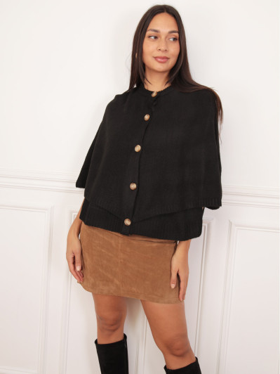 Cape en maille noire à boutons marbrés
