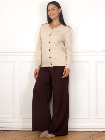 Cardigan fin beige avec pattes de boutonnage