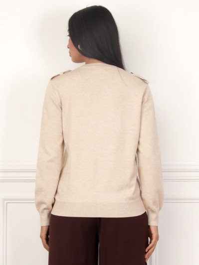 Cardigan fin beige avec pattes de boutonnage