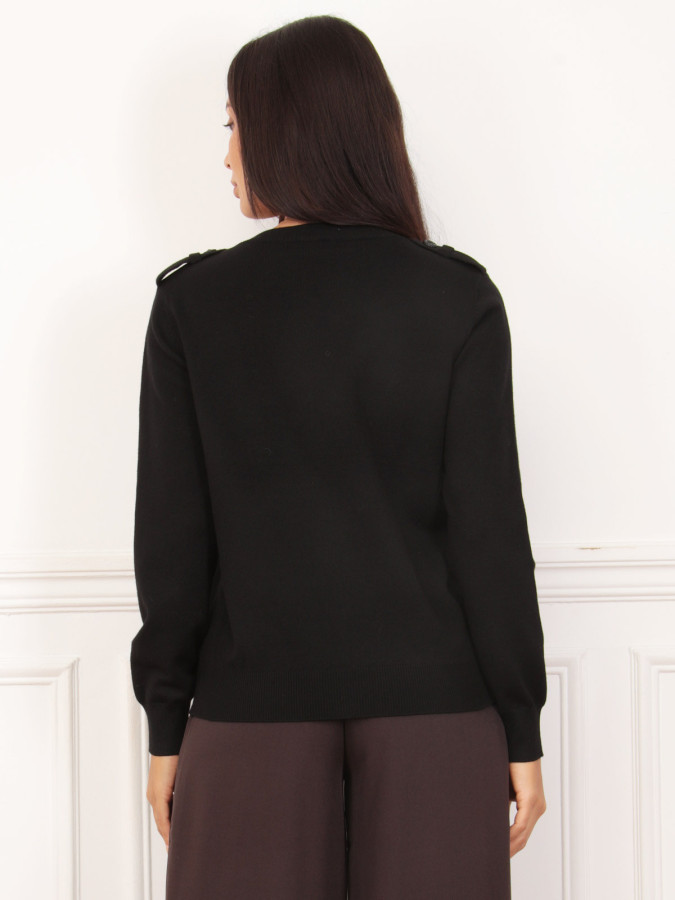 Cardigan fin noir avec pattes de boutonnage