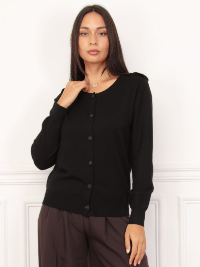 Cardigan fin noir avec pattes de boutonnage