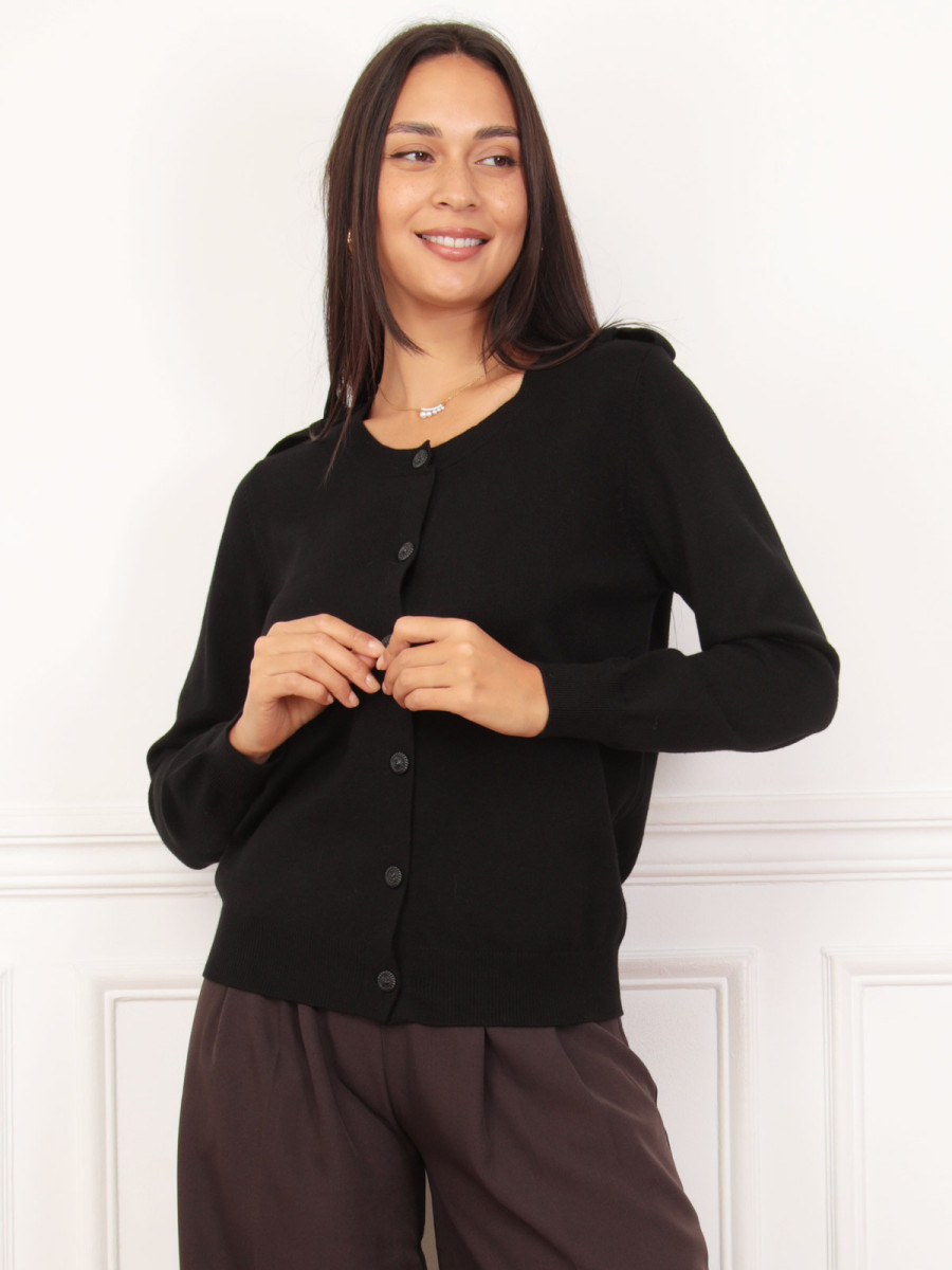 Cardigan fin noir avec pattes de boutonnage