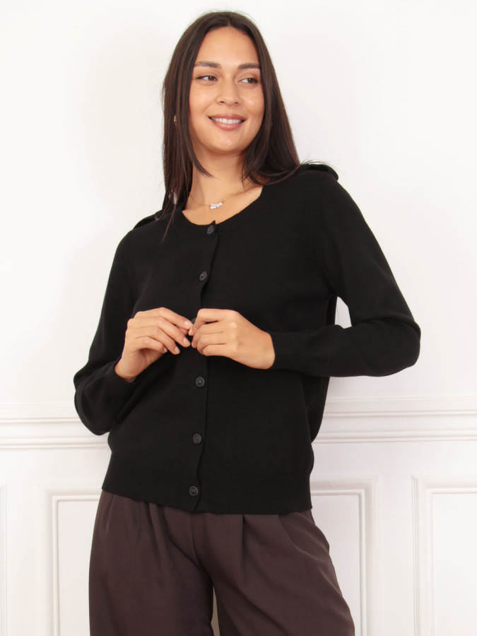 Cardigan fin noir avec pattes de boutonnage