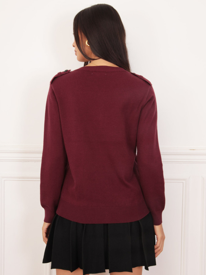 Cardigan fin bordeaux avec pattes de boutonnage