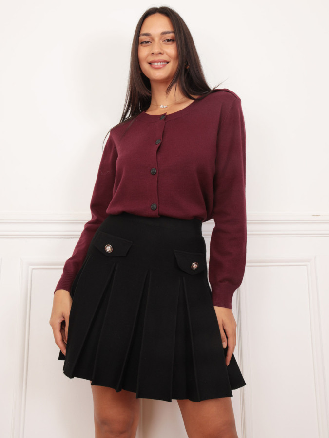Cardigan fin bordeaux avec pattes de boutonnage