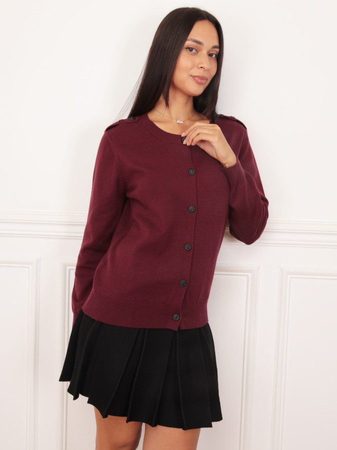 Cardigan fin bordeaux avec pattes de boutonnage