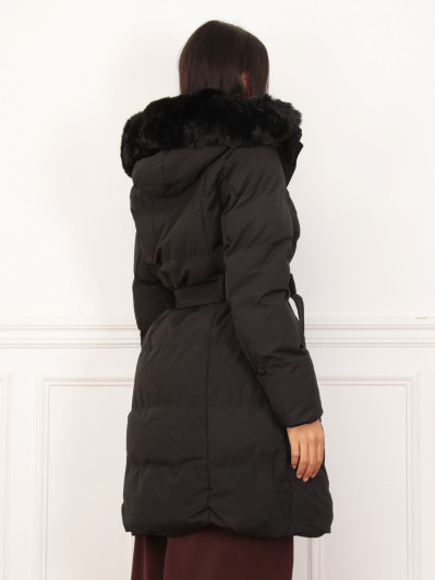 Doudoune ceinturé noire à capuche amovible