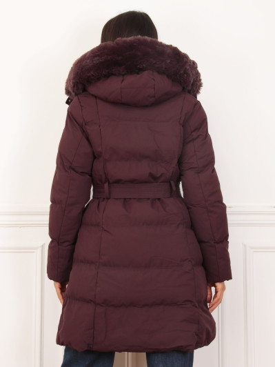 Doudoune ceinturé bordeaux à capuche amovible