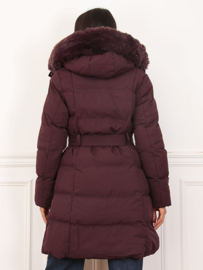 Doudoune ceinturé bordeaux à capuche amovible