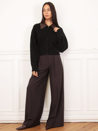 Gilet zippé noir à col simili