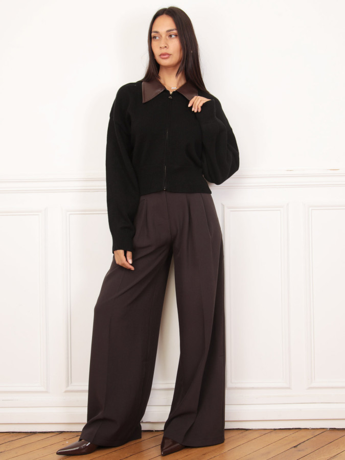 Gilet zippé noir à col simili