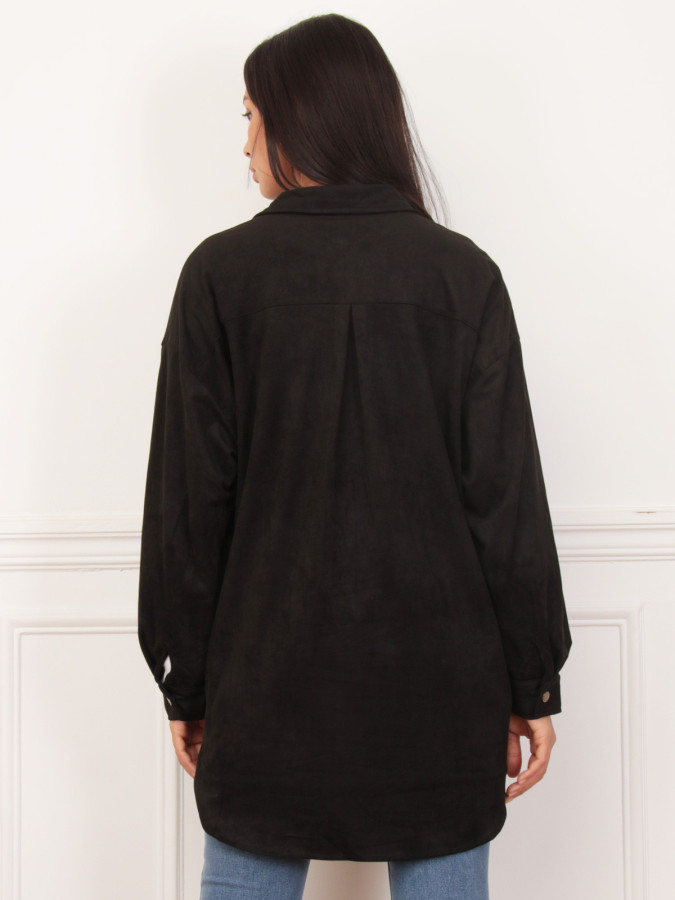 Chemise longue en suédine noire