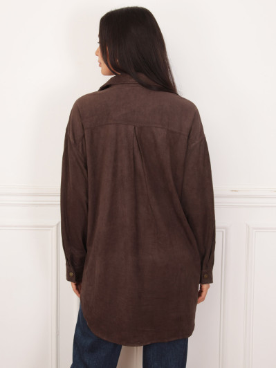 Chemise longue en suédine marron