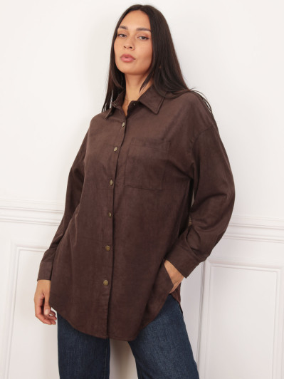 Chemise longue en suédine marron