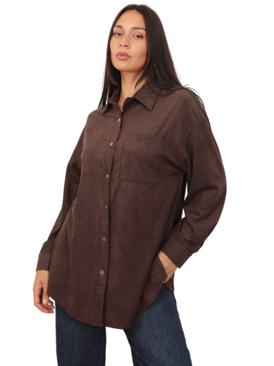 Chemise longue en suédine marron