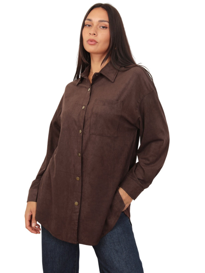 Chemise longue en suédine marron