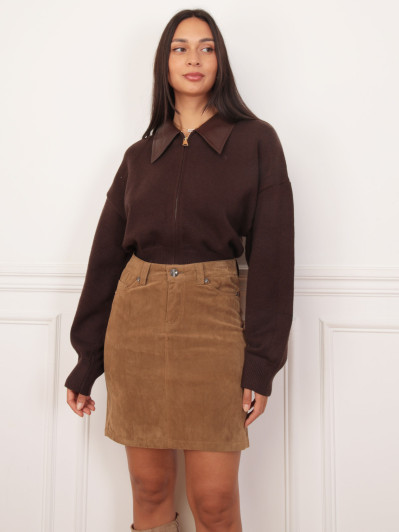 Jupe droite en suédine camel