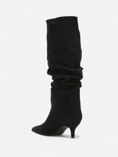 Bottes hautes slouchy kitten heel noires
