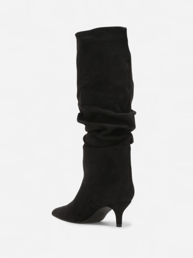 Bottes hautes slouchy kitten heel noires