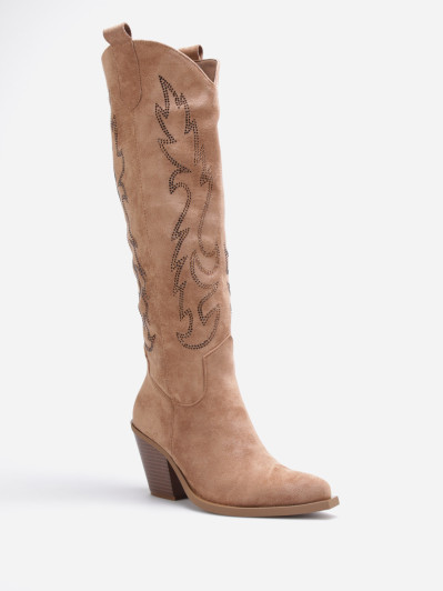 Bottes santiags hautes en suédine à strass