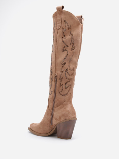 Bottes santiags hautes en suédine à strass