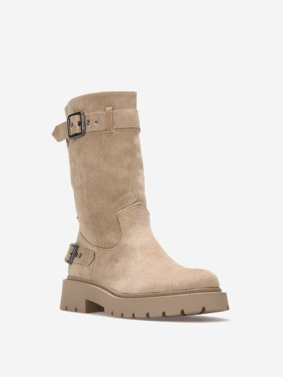 Bottines motard femme en suédine taupe – Style rock chic