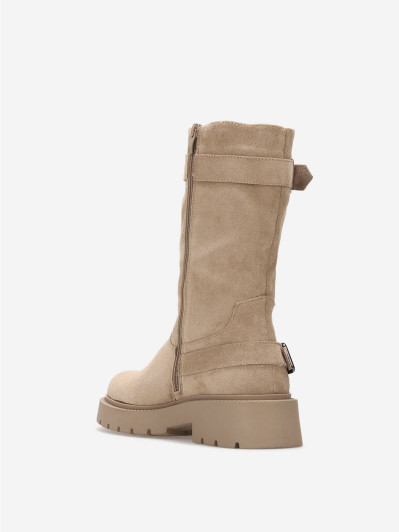 Bottines motard femme en suédine taupe – Style rock chic