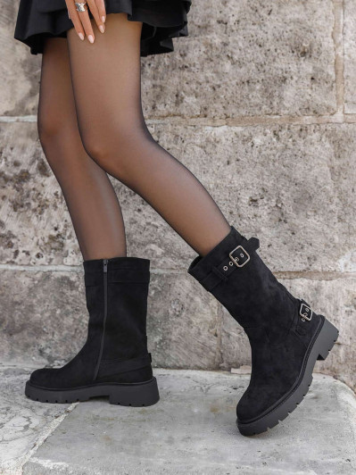 Bottines motard femme en suédine noire