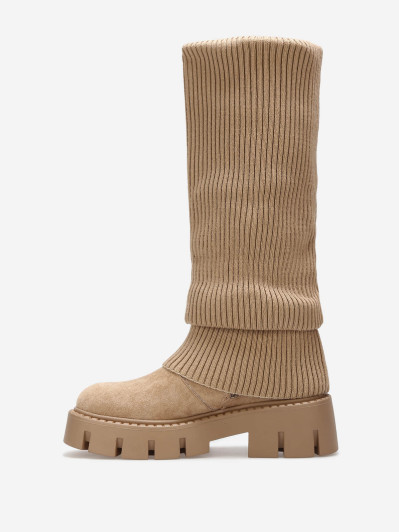 Bottes en maille cotelée taupe et plateforme chunky