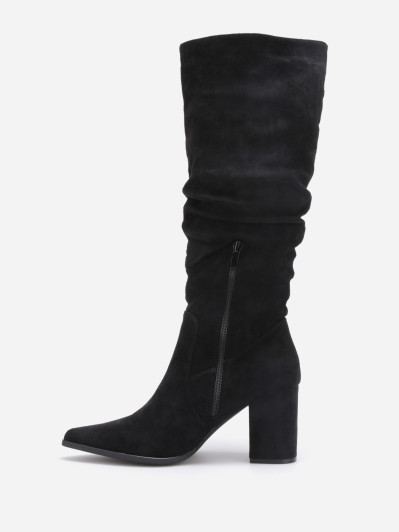 Bottes pointues avec effet plissé en suédine noire