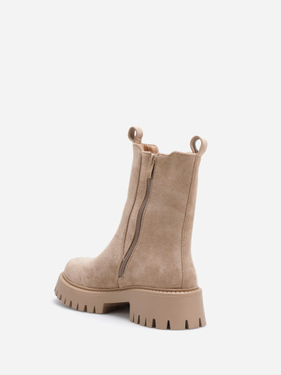 Bottines taupe Chelsea haute en suédine