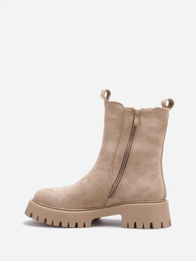 Bottines taupe Chelsea haute en suédine