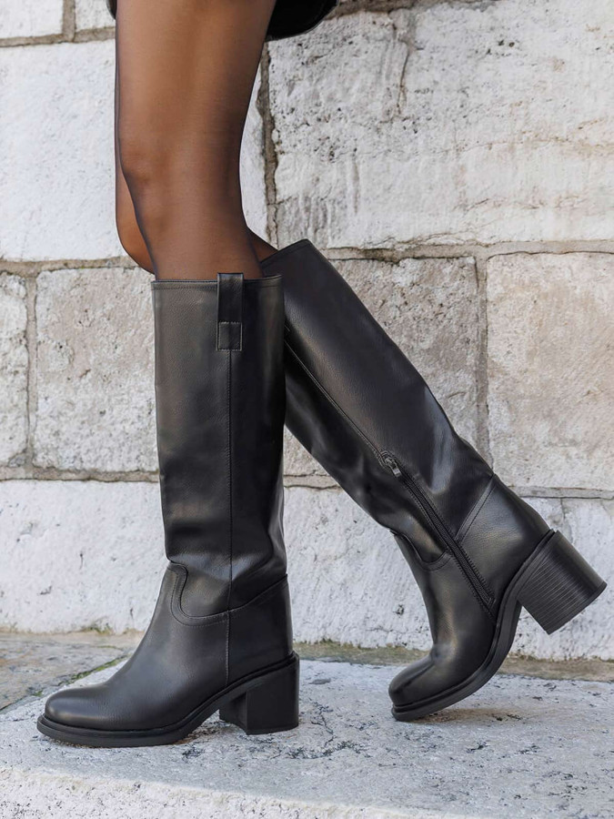 Bottes style cavalières à talon moyen