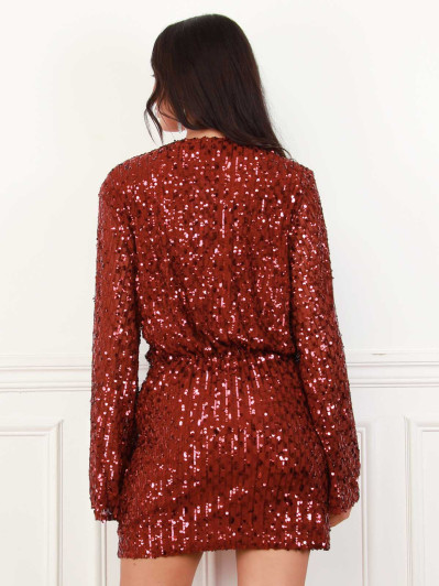 Robe cache-cœur bordeaux à sequins
